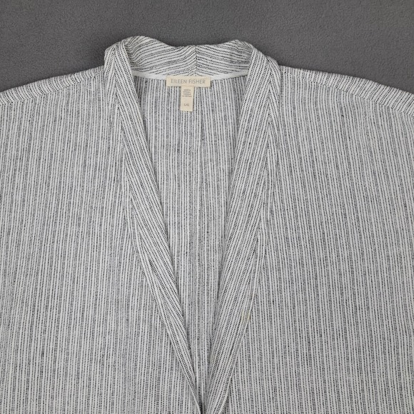 Eileen Fisher Cardigan Womens Large White‎ Black Linen Cotton Open Front Relaxed - Picture 2 of 13